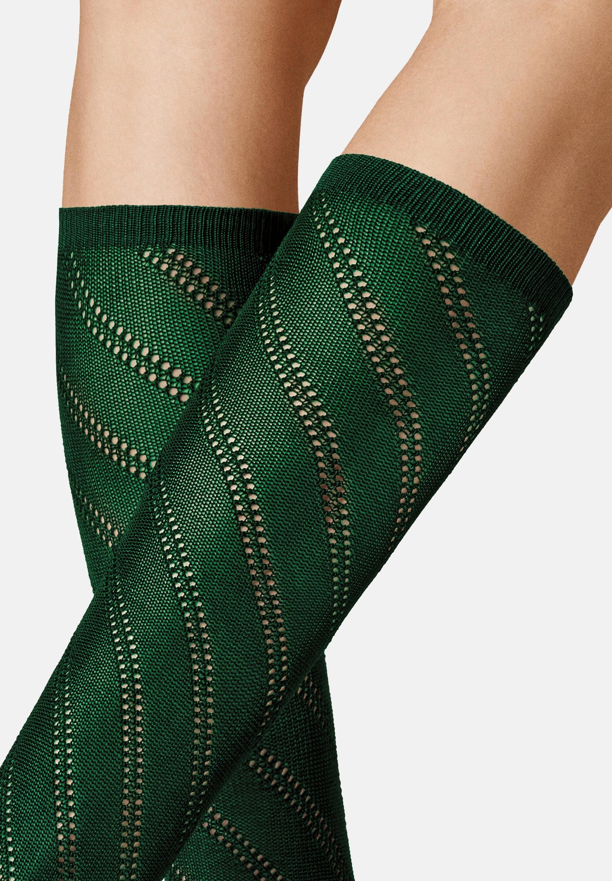 KUNERT Feinkniestrümpfe Diagonal Crochet (1-Paar) Kniestrümpfe mit diagonalem Häkelmuster