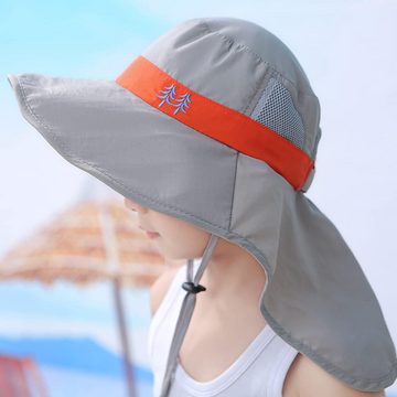Jioson Sonnenhut Kinder-Sonnenhut mit Nackenklappe Einstellbare grau (UV Schutz Sonnenschutz atmungsaktivem, 1-St., 1-st) große Krempe Strand Angeln Hut für Kinder