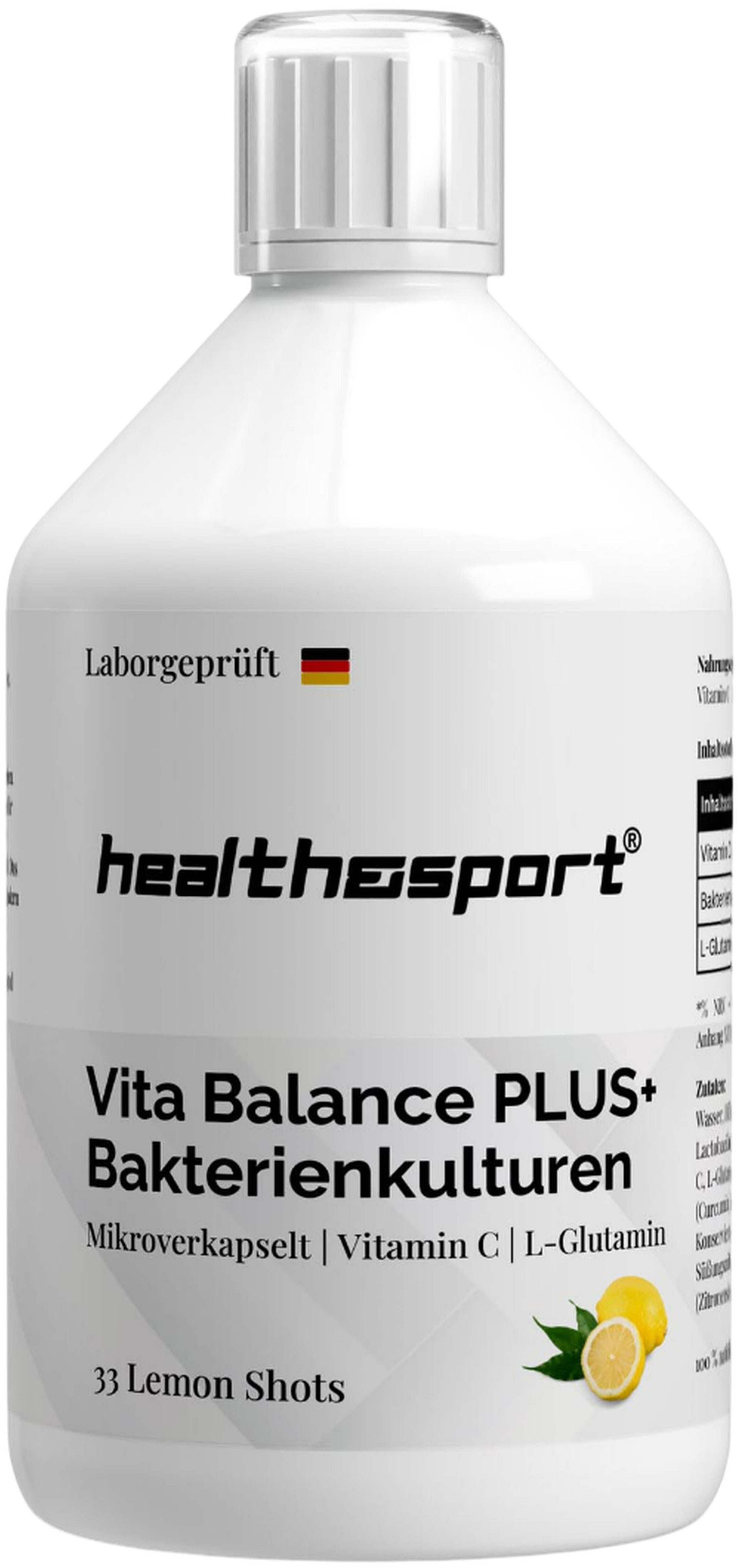 health&sport Vita Balance PLUS Vitamin C & L‑Glutamin – Für Verdauung, Darmflora Flüßig, 500 ml