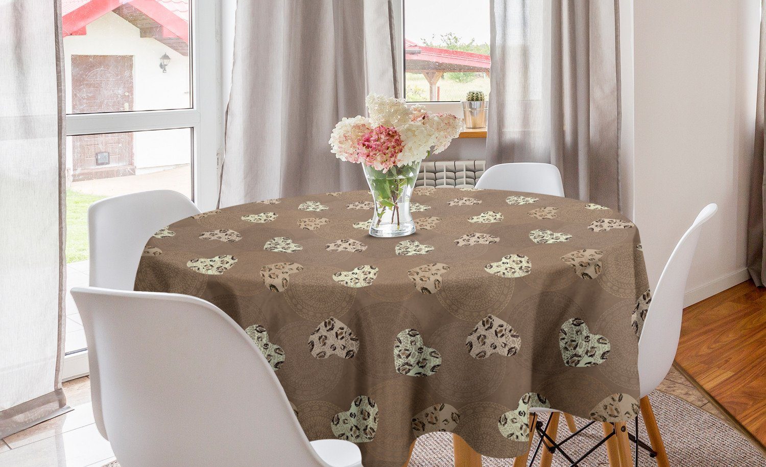 Abakuhaus Mandala Abdeckung Küche Esszimmer Kreis Dekoration, Leopard für Tischdecke Herzen Tierhaut Tischdecke