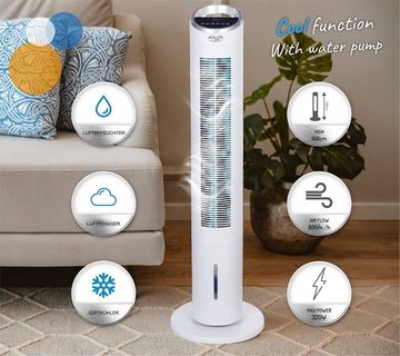 JUNG Ventilatorkombigerät ADLER mobile Klimaanlage ohne Abluftschlauch mit Fernbedienung + Timer, leiser Ventilator mit Wasserkühlung Klimagerät Mobil Lüftkühler