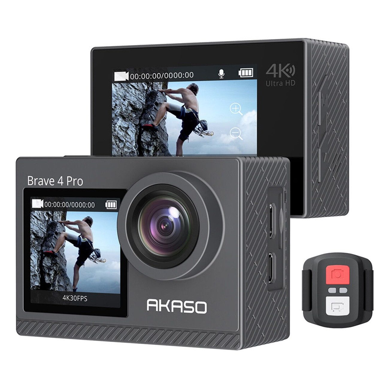 Akaso Brave 4 Pro + Sport Kit Action Cam (Wifi, 4K 30FPS, 12 MP, 5-facher Digitalzoom, Bildstabilisator: EIS3.0)