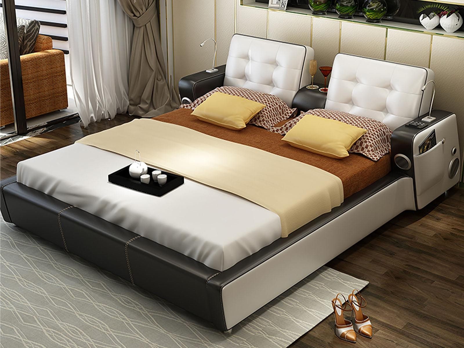 Xlmoebel Polsterbett Modernes Doppelbett mit vielseitigem Bettgestell in Holzoptik (Doppelbett, Multifunktion Bett), Hergestellt in Europa