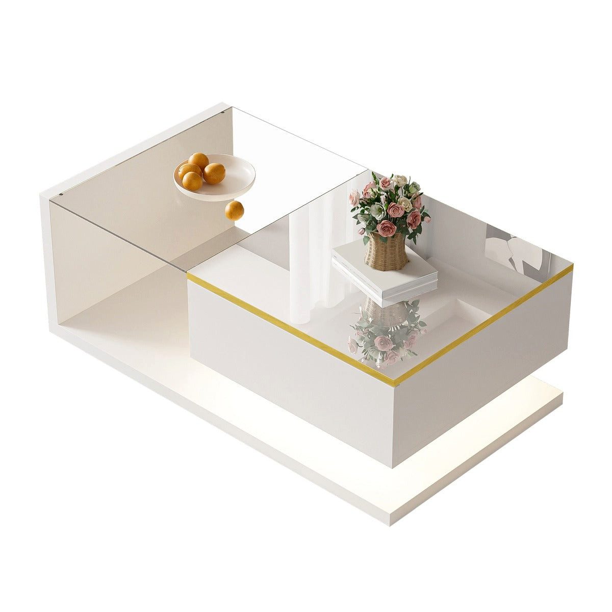 SSY Beistelltisch Beistelltisch, 90x50 cm, in Weiss, aus Holzwerkstoff (Einzeltisch, 1-St., Einzelartikel), LED-Beleuchtung, Glasplatte