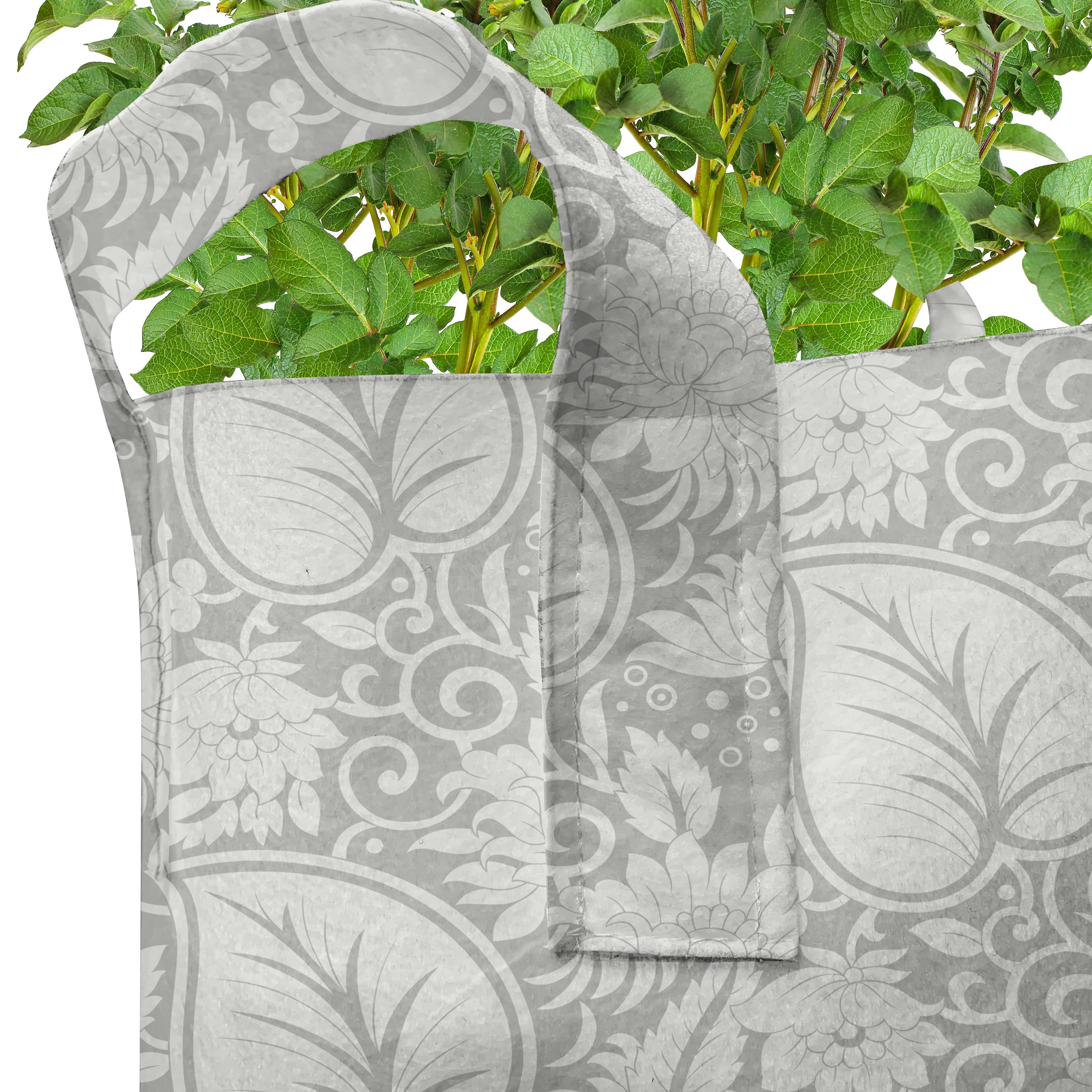 Grau Blumen Paisley-blühende hochleistungsfähig Pflanzkübel mit für Griffen Stofftöpfe Pflanzen, Abakuhaus