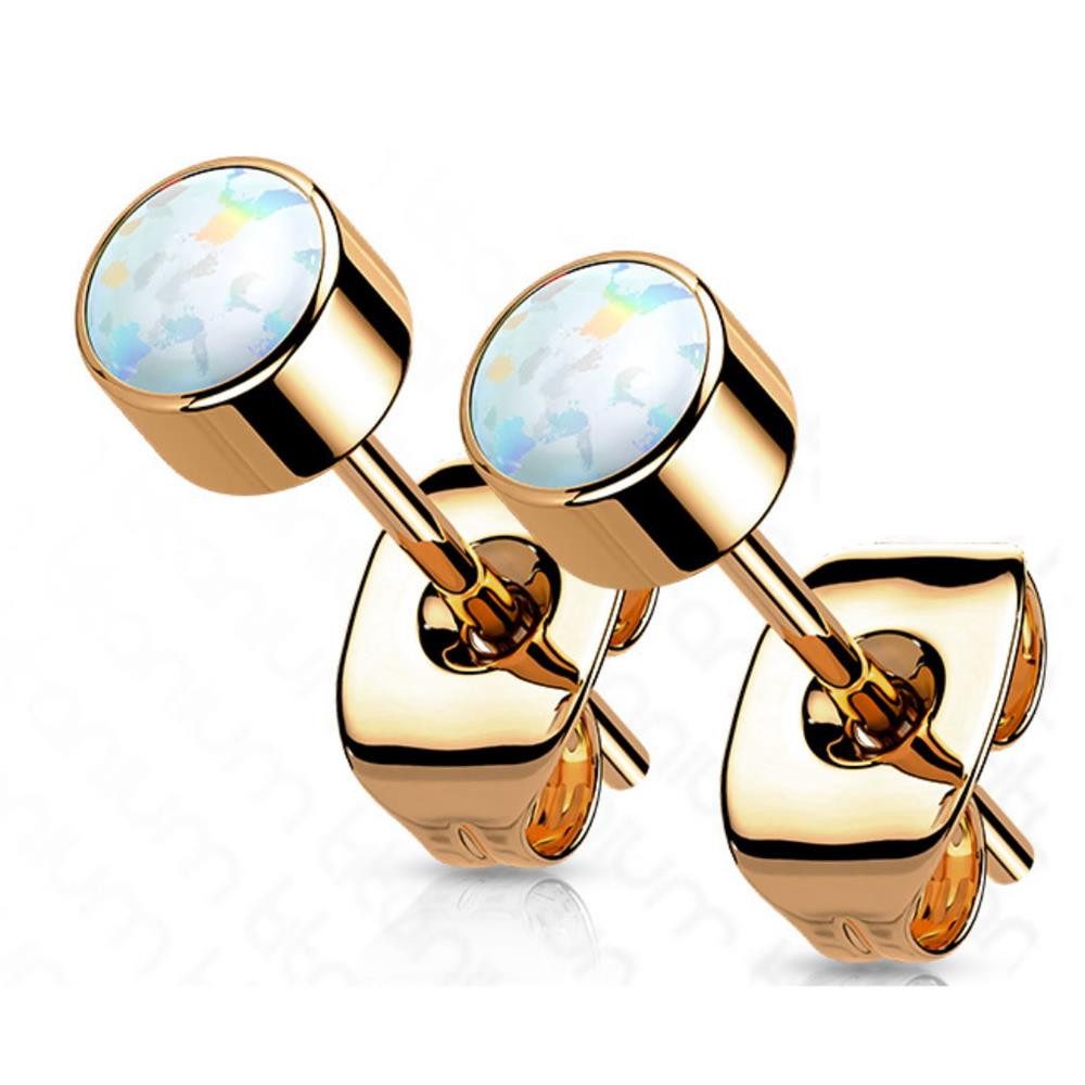 BUNGSA Ohrring-Set Roségold - Ohrstecker mit rundem Opal 4mm aus Titanium (1 Paar (2 Stück)