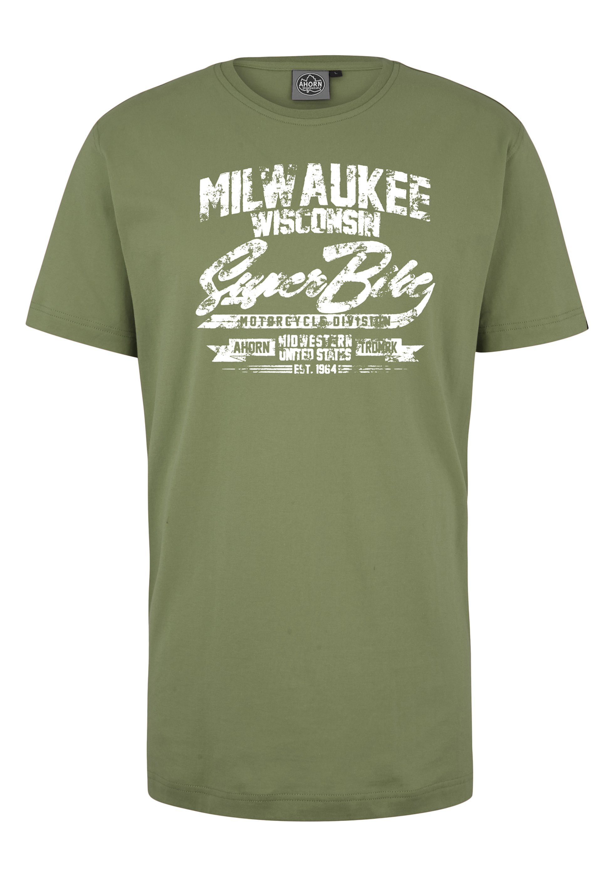 AHORN SPORTSWEAR T-Shirt MILWAUKEE mit coolem Schriftzug-Print grün
