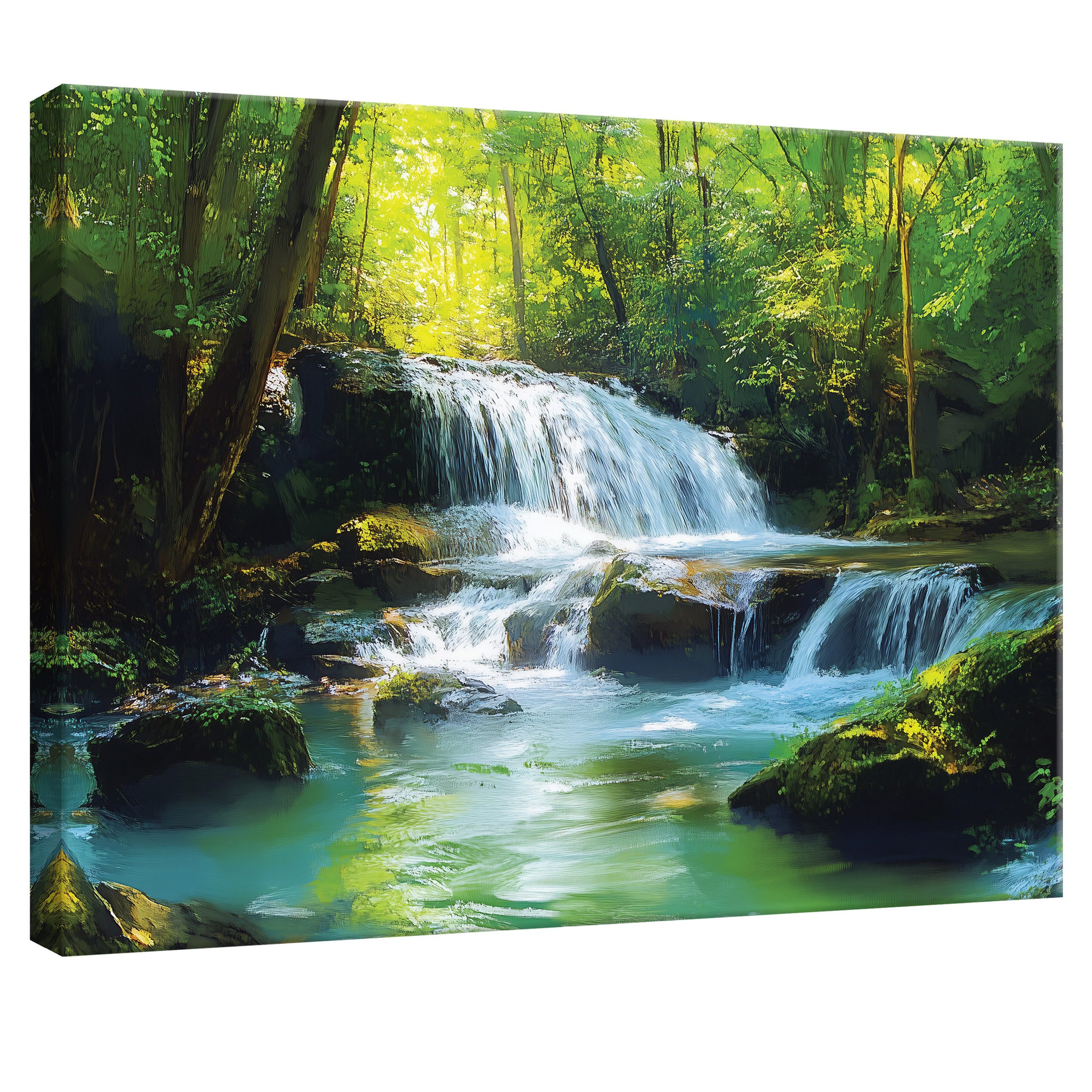 Wallarena Leinwandbild Wasserfall Landschaft Wald Wandbilder XXL Wand Deko günstig online kaufen