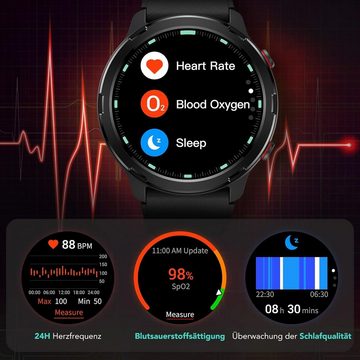 SKG Smartwatch (1,32 Zoll, Android iOS), Robuste GPS Fitness Tracker Schlafmonitor IP68 Wasserdicht Multi-Sport