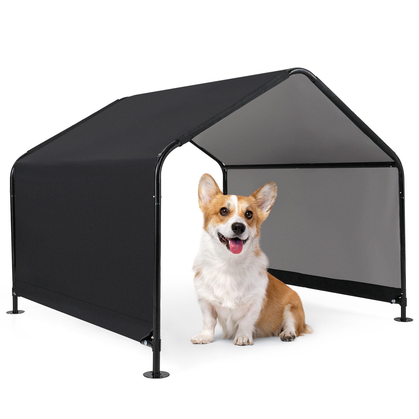 COSTWAY Hundehütte, Hundezelt, Haustierzelt, mit Regenvordach, Metallrahmen
