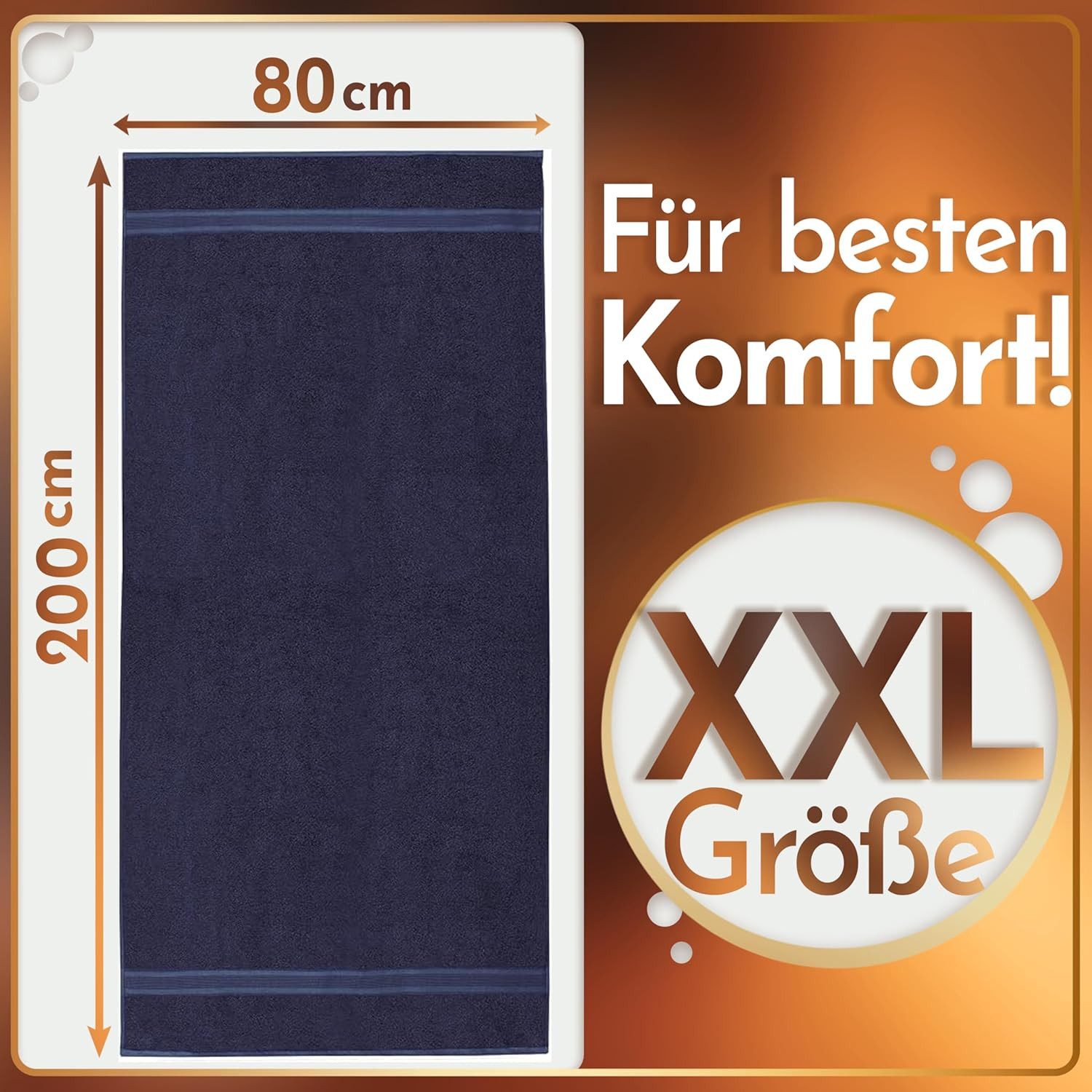 NatureMark Saunatuch Frottier Saunatücher 80x200cm, 100% Baumwolle (1-St), Premium Qualität SAUNATUCH Sauna-Handtuch, 80x200cm, Navy blau – Bild 3 von 5