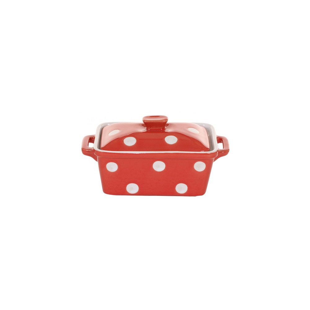 Isabelle Rose Butterdose Punkte Dots Herzen, (Backform, ca. 16,5 x 10 x 8 cm, mit Griffen und Deckel), handbemalt, ofenfest & geeignet für Mikrowelle, Spülmaschine