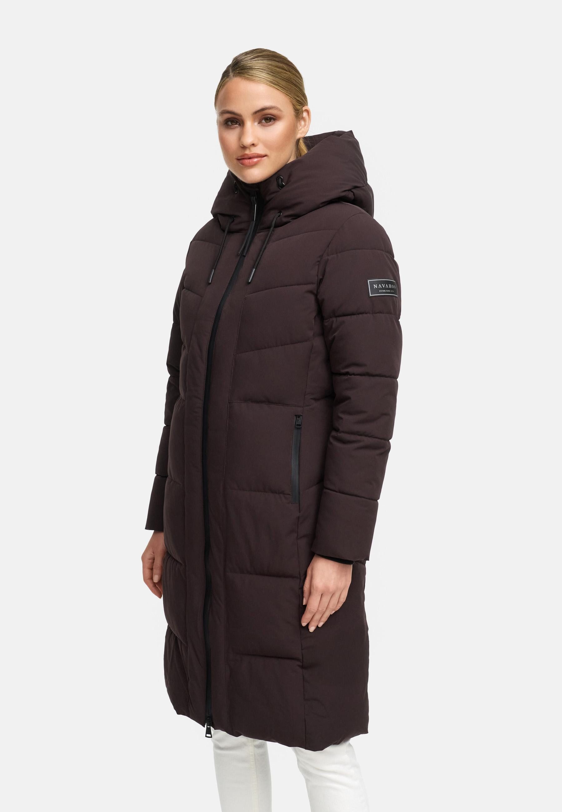 Navahoo Steppmantel Schokokuss XIV Warmer Damen gesteppter Wintermantel mit Kapuze