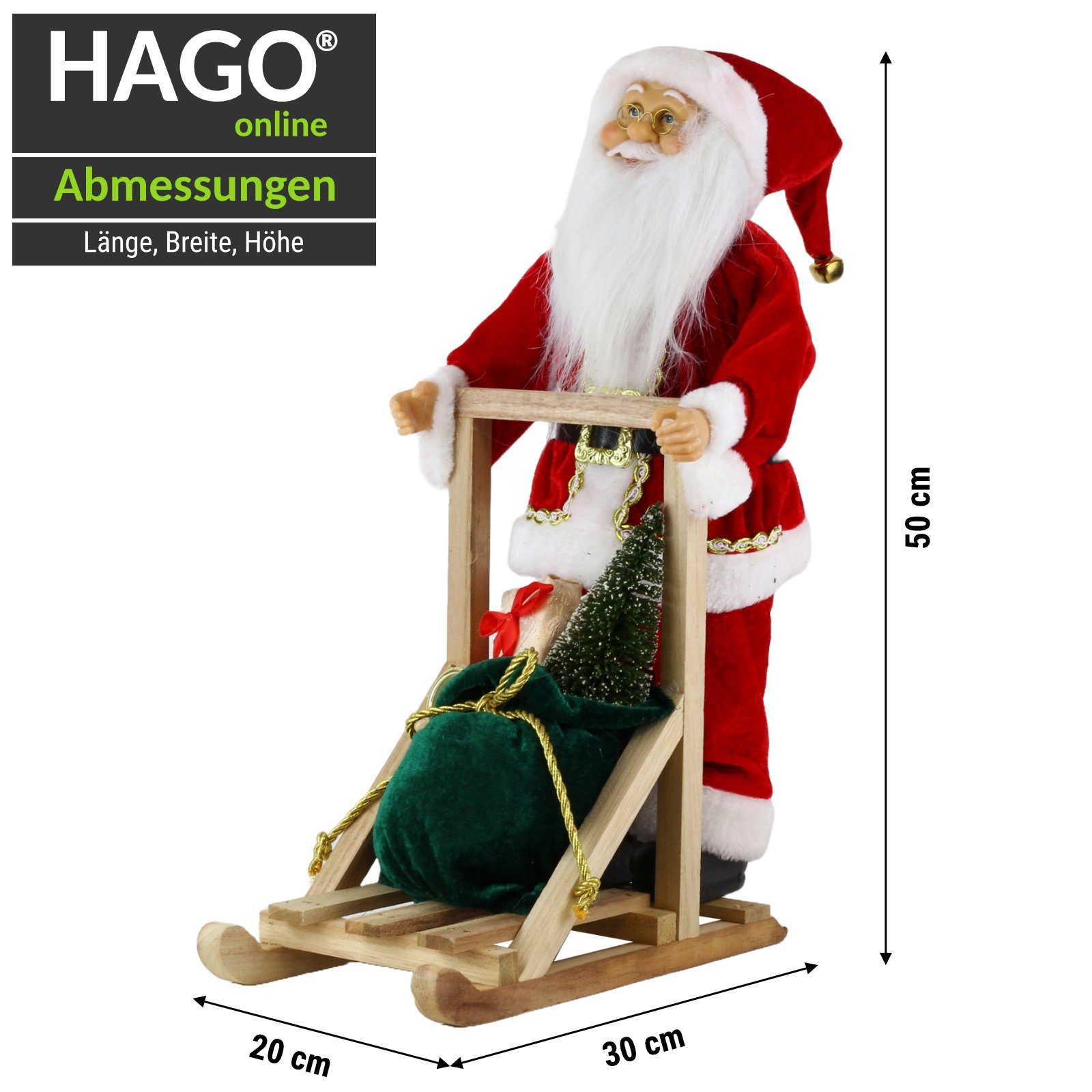 HAGO Weihnachtsfigur Weihnachtsdeko Winterlandschaft Schlitten Nikolaus Weihnachtsmann