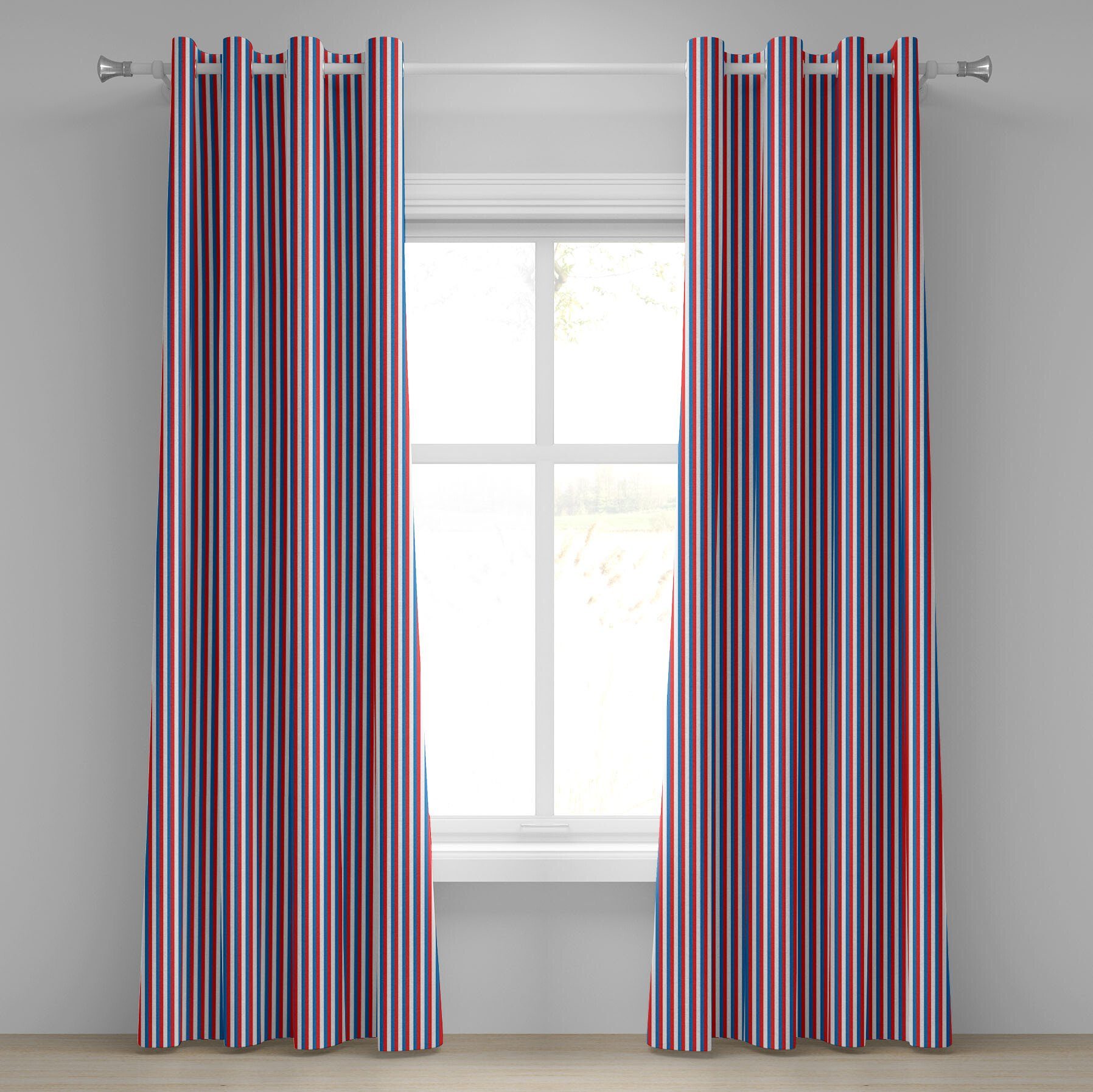 2-Panel-Fenstervorhänge Schlafzimmer Harbor-Streifen Abakuhaus, Dekorative Farben Patriotische für Gardine Wohnzimmer,