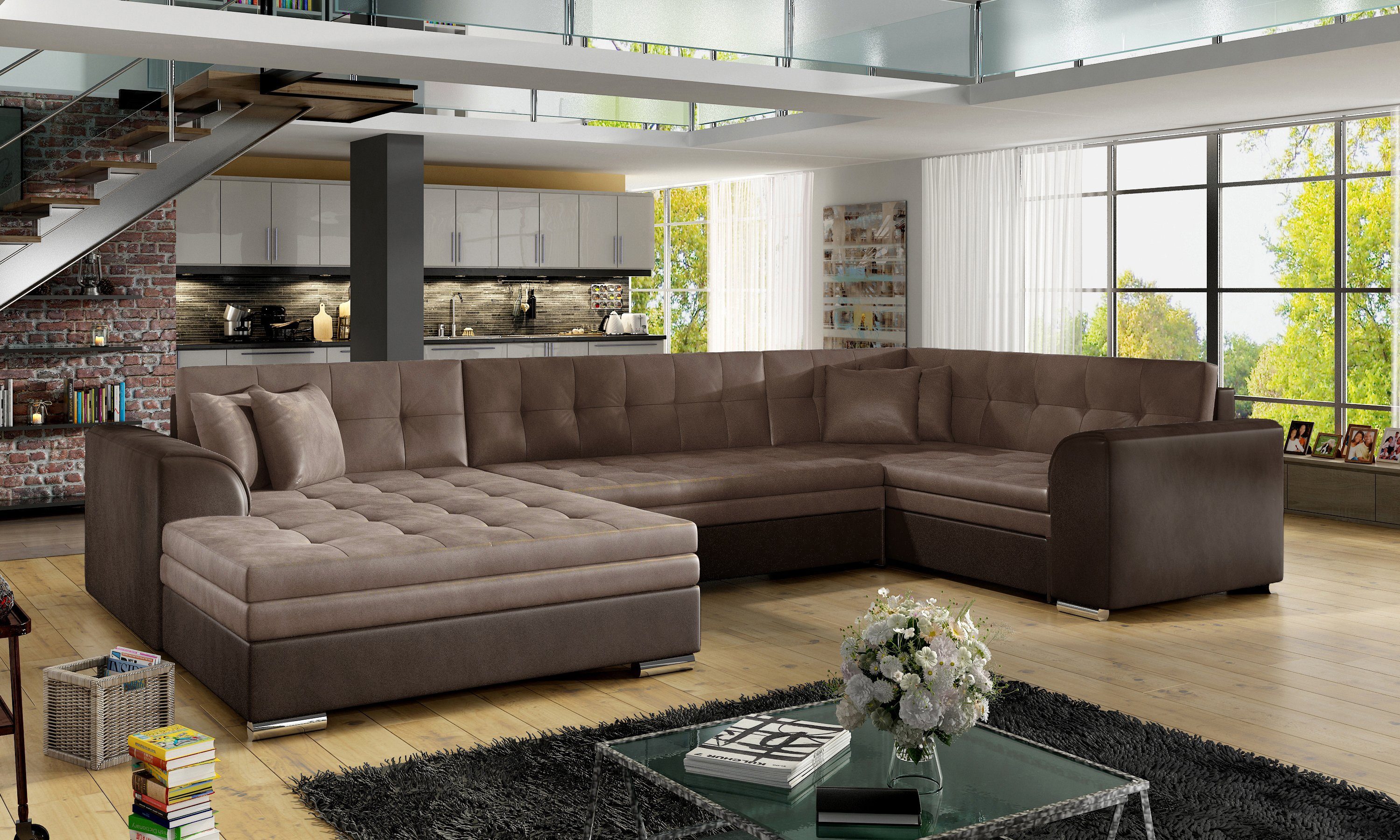 Möbel für Dich Ecksofa Ecksofa Damario in U Form, mit Schlaffunktion