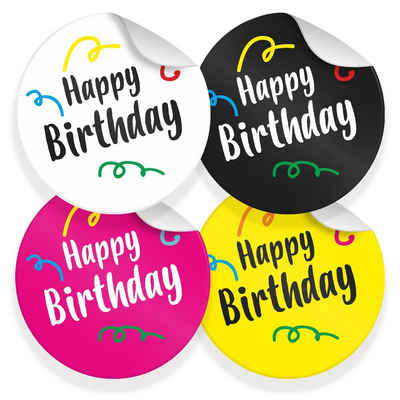 itenga Aufkleber 24x Sticker Happy Birthday Mix (Motiv 39) 4cm Geschenk Aufkleber runde
