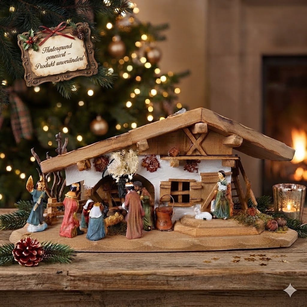 Krippenursel Krippe Weihnachtskrippe Schupf inkl. 11-tlg. Figurensatz K 111 (11-tlg), Trafo für die Beleuchtung ist im Lieferumfang nicht enthalten – Bild 2 von 5