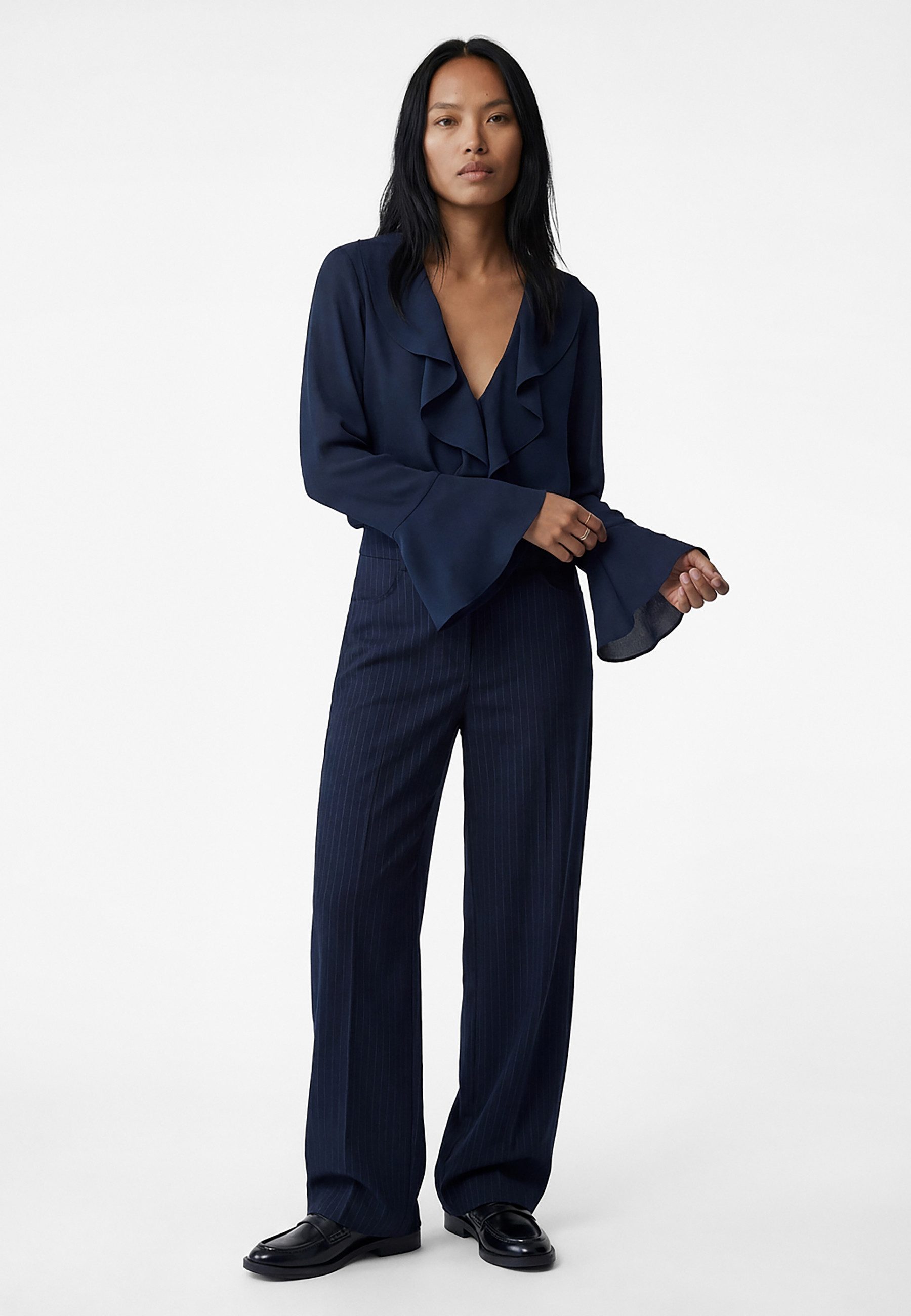 Koton Blusentop Langärmelig V-Kragen Chiffonbluse
