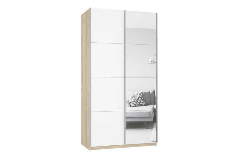 Polini Home Schwebetürenschrank »Prime 2103 Schiebetürenschrank mit Spiegel Eiche-Weiß 140 x 190 x 57 cm« mit 1 Spiegel