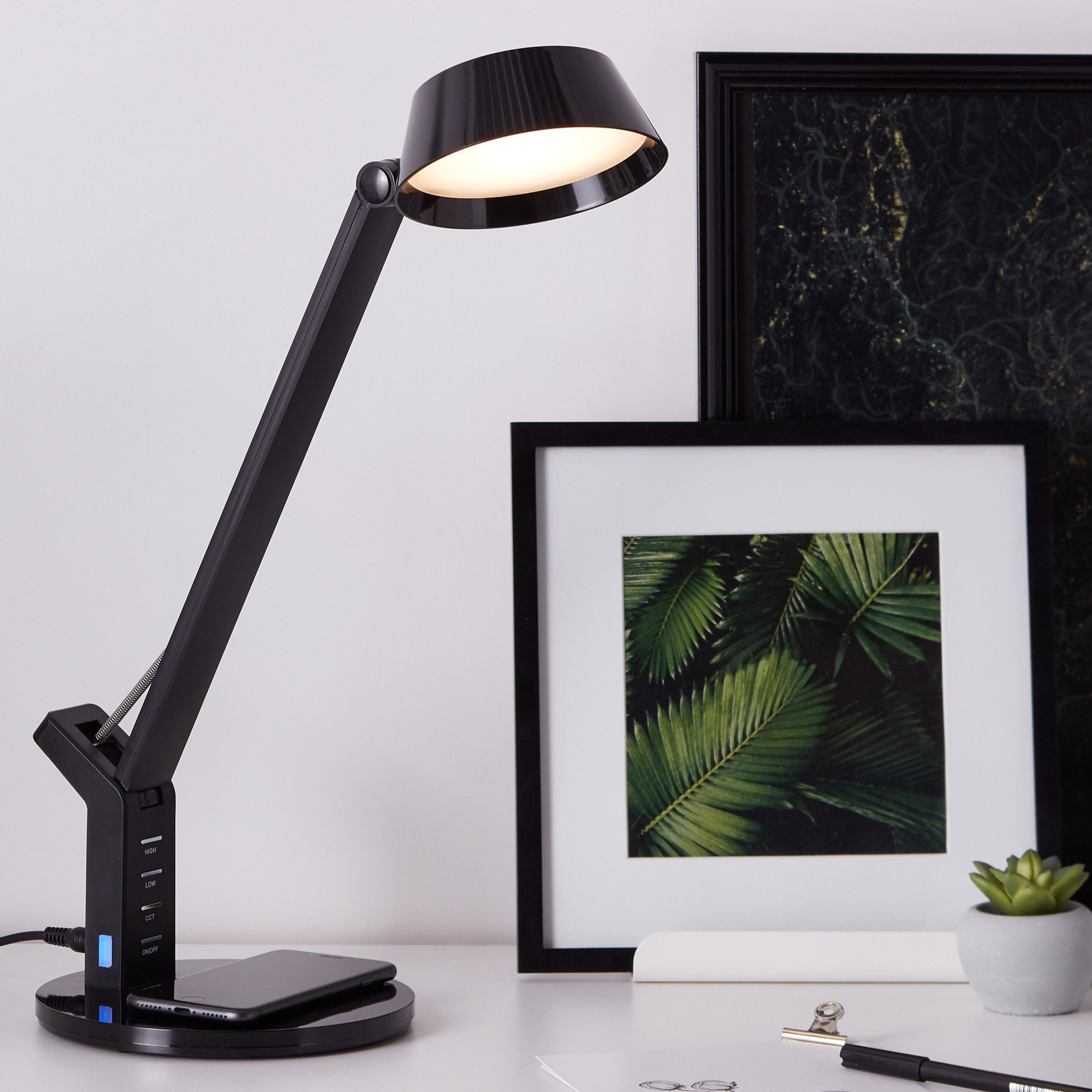 Lightbox Tischleuchte, LED fest integriert, warmweiß - kaltweiß, LED Schreibtischlampe, Induktionsladeschale, 52 cm, Touchdimmer, CCT