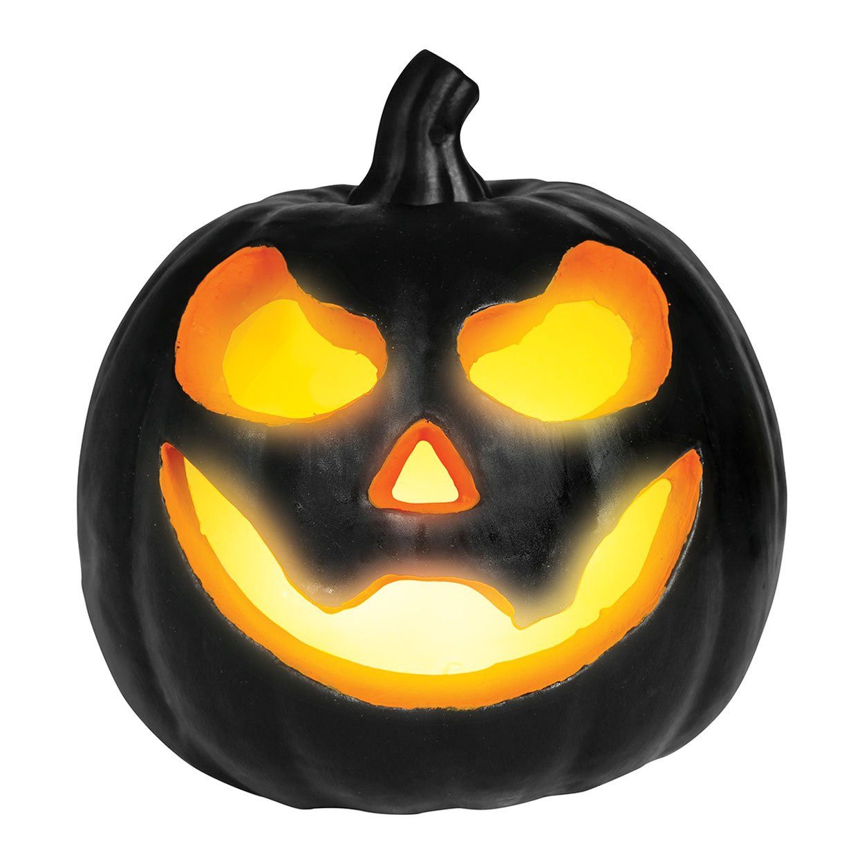 Metamorph Lampion Schwarze Kürbislampe aus Styropor - Halloween deko, Kleiner, schwarzer Schnitzkürbis mit LED-Beleuchtung