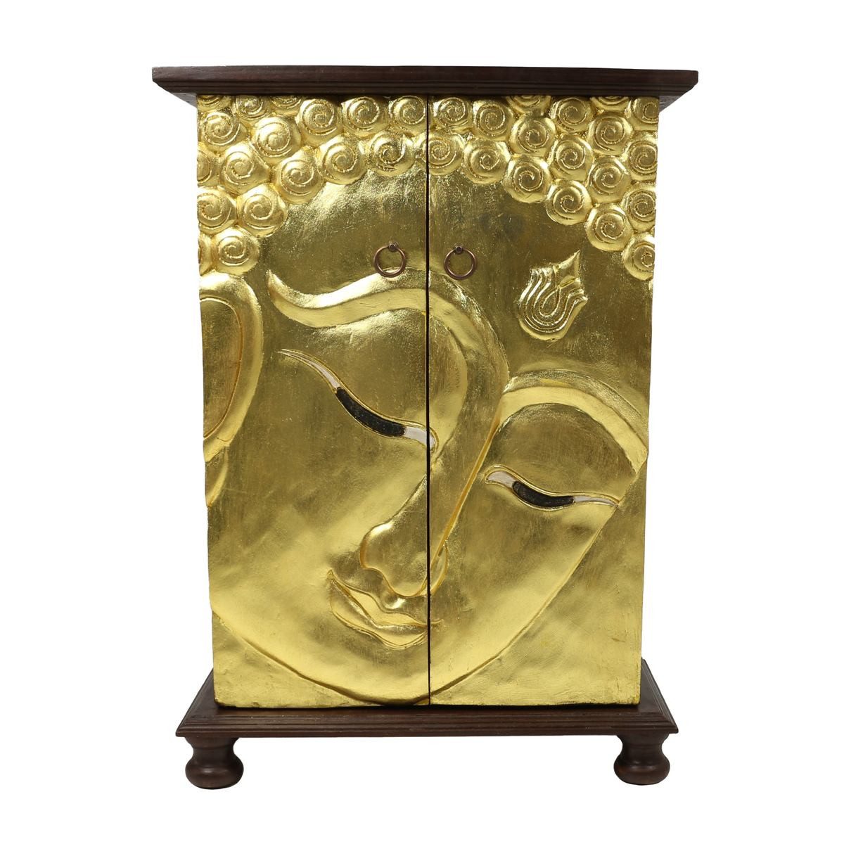 Oriental Galerie Mehrzweckschrank Wandschrank Schrank Holzschrank Kommode Flurschrank 90 cm Buddha Gold (1-St)