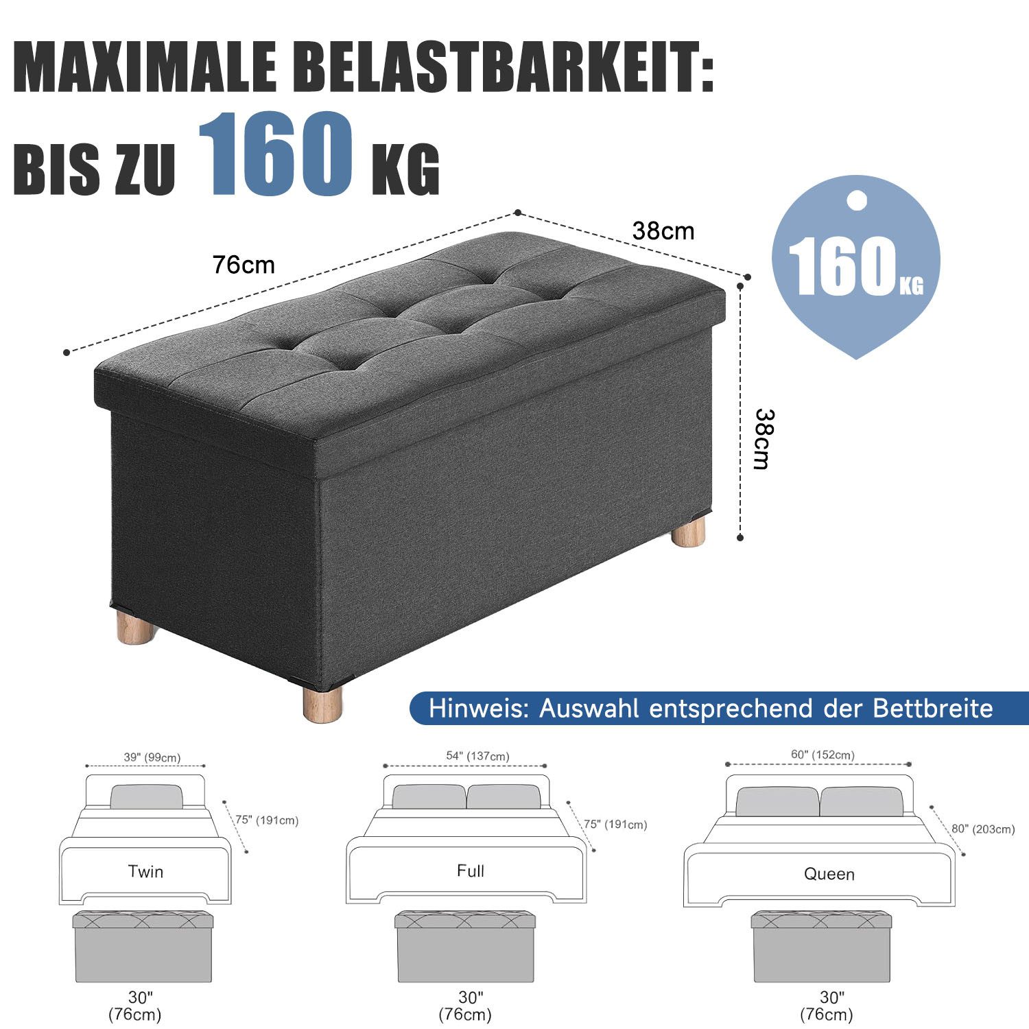 SURFOU Sitzhocker mit Stauraum und Deckel Aufbewahrungsbox Fußhocker bis 300 kg (für Wohnzimmer Schlafzimmer Flur), Hocker mit Stauraum mit Holzfüßen