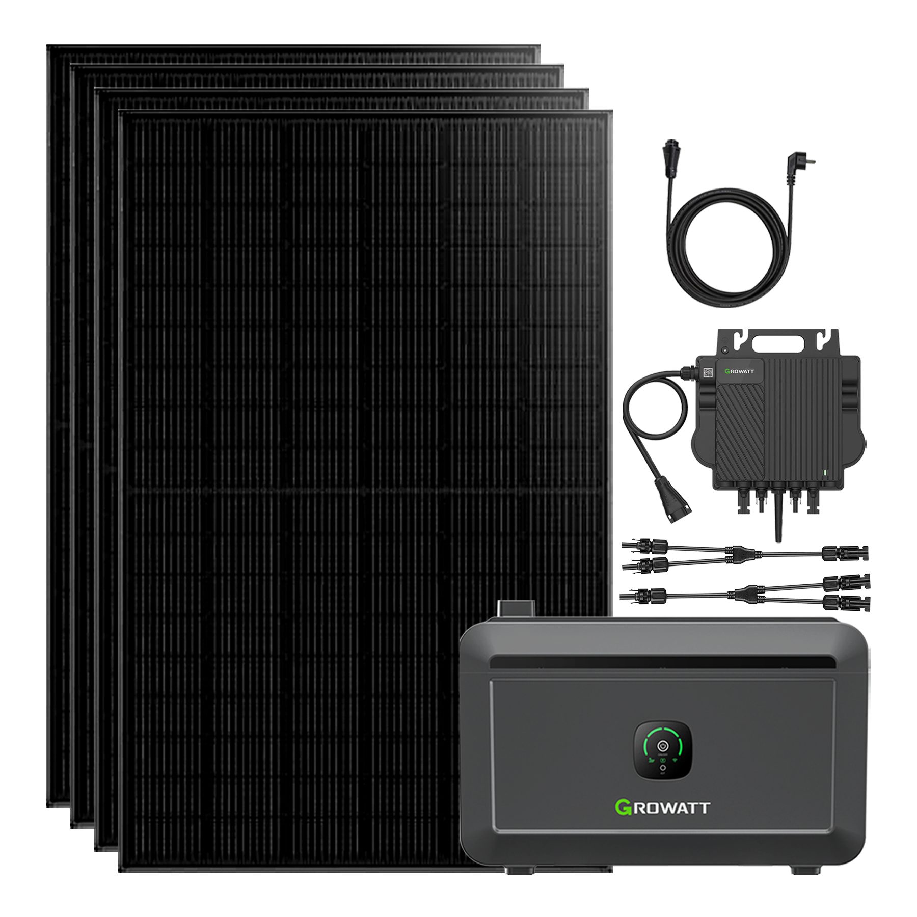 Growatt Balkonkraftwerk 910W/1820W Balkonkraftwerke Growatt NOAH 2000 2048WH Batteriesysteme, Monokristallin, (4-St), mit NEO 800W Microinverter, 5M AC Kabel, Plug-and-Play