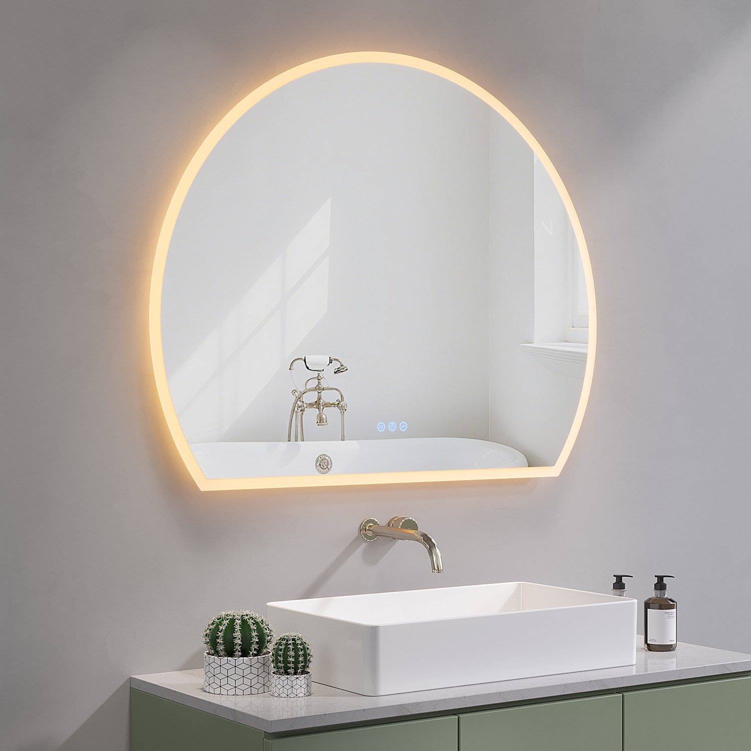 AQUALAVOS Badspiegel LED Badspiegel Halbrund Spiegel Touch/Wandschalter Wandspiegel Deko, Spiegel mit Beleuchtung 100x80 LED Beschlagfrei vertikale/horizontale – Bild 4 von 5