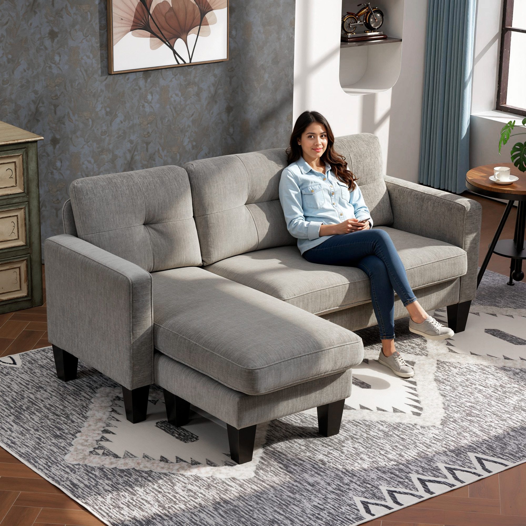 HOMCOM Ecksofa Eck-Couch mit umkehrbarer Chaiselongue L-Form Sofa Federkern, 3-Sitzer-Sofa 1 Teile, für Wohnzimmer, Braun