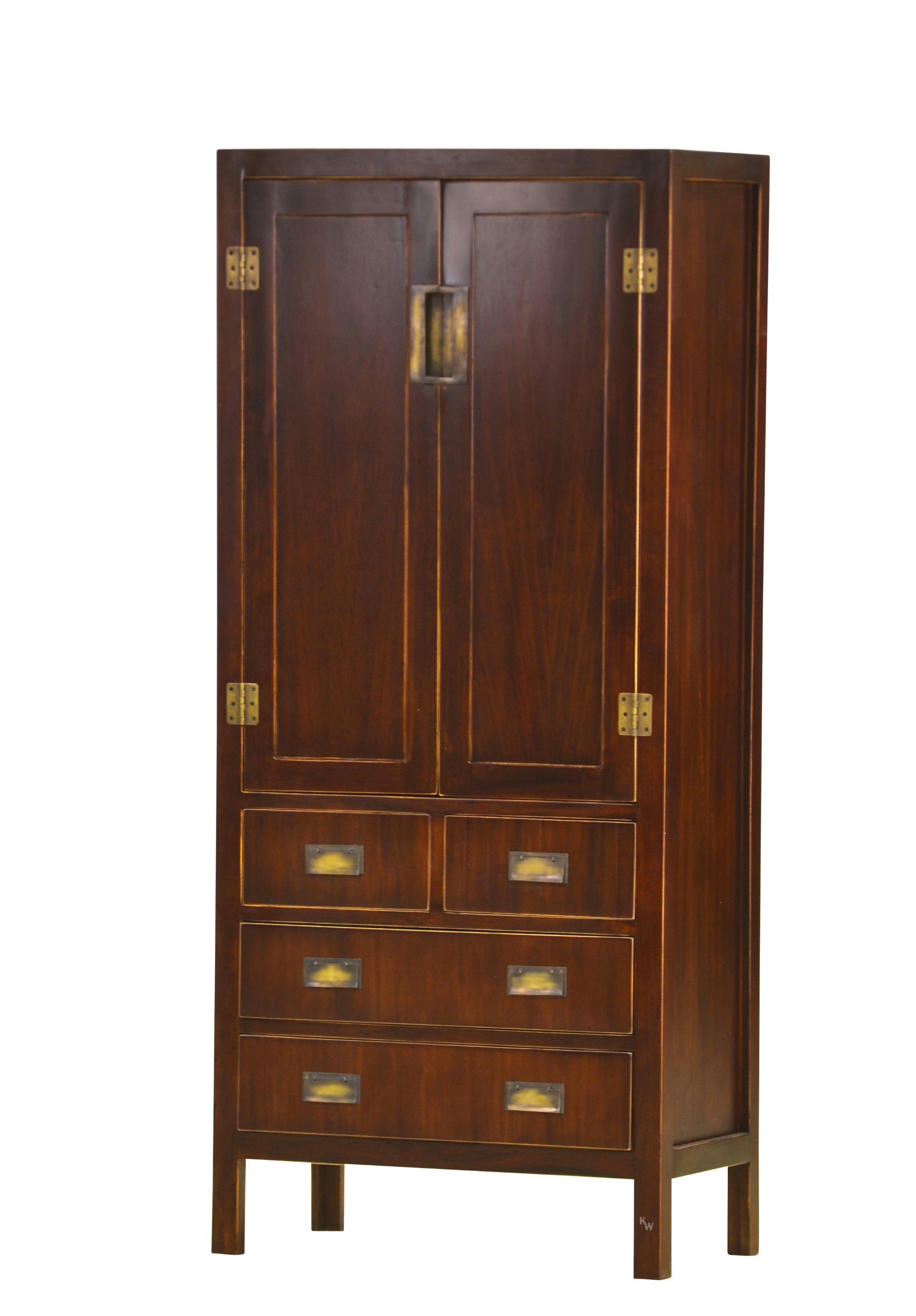 Kai Wiechmann Vorratsschrank Asiatischer Schrank Shanghai braun, Hochschrank, Mehrzweckschrank (zwei Regalböden, vier Schubladen) 75x170x40 cm Vintage Massivholz
