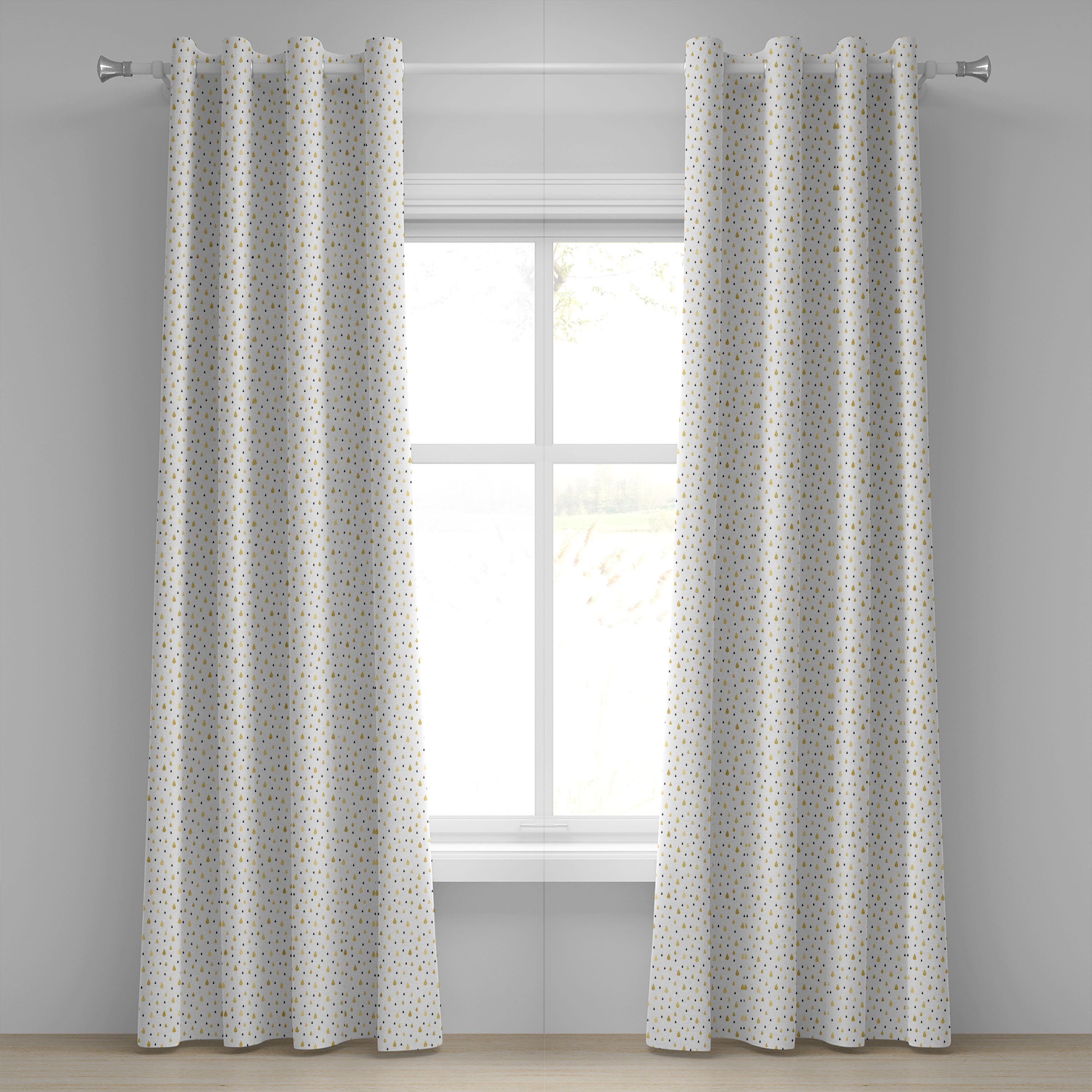 Gardine Dekorative 2-Panel-Fenstervorhänge Wohnzimmer, Glimmer Herbst Regentropfen Abakuhaus, für Schlafzimmer