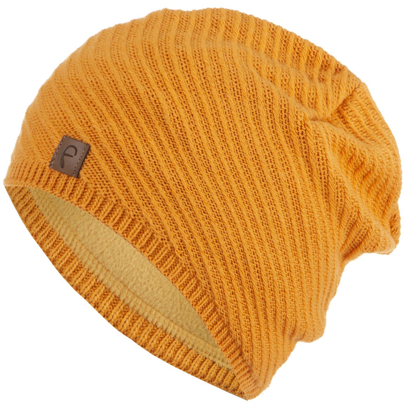 Mütze Strickmütze Wintermütze Faera Strickmütze Beanie Damenmütze gefüttert Haube senf Damen