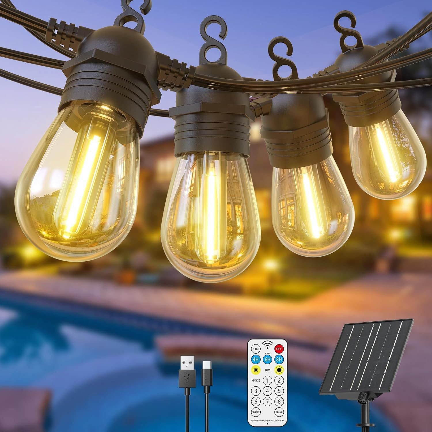 Quntis LED Solarleuchte hängeleuchte für außen Innen mit bewegungsmelder & Fernbedienung, Stecker, LED, Warmweiß, Retro für Balkon/Garten/Camping/Ostern, LED Solar Lampe