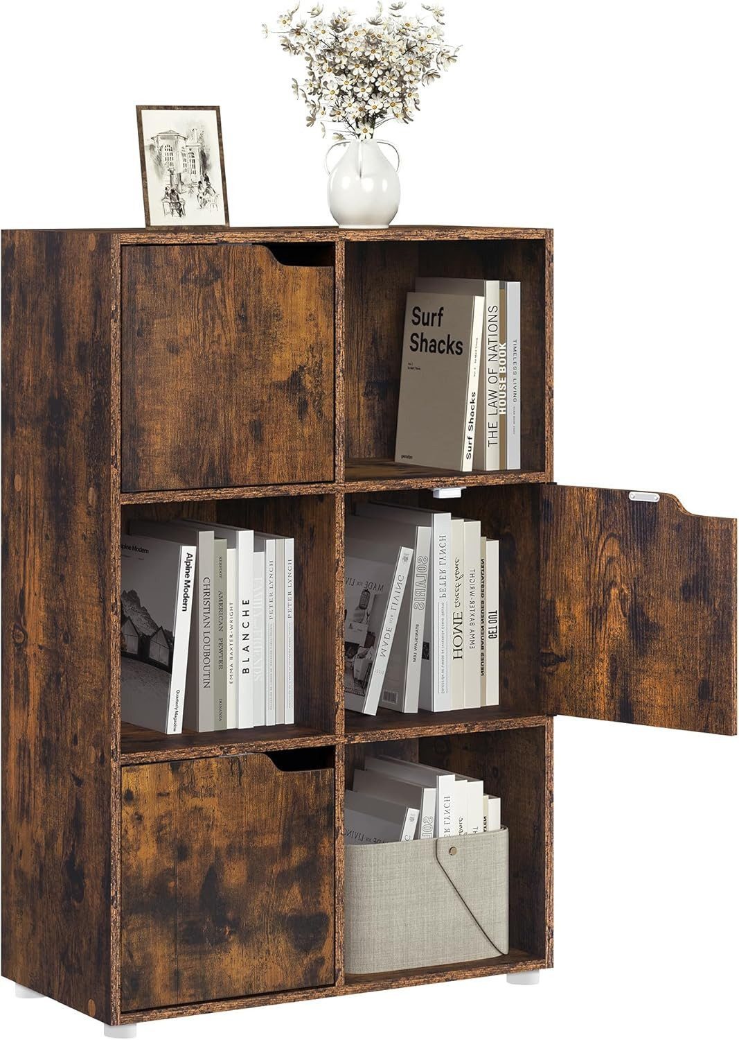Woltu Bücherregal, 1-tlg., Standregal mit 3 Türen, MDF, 6 Fächer, Anti-Kipp günstig online kaufen