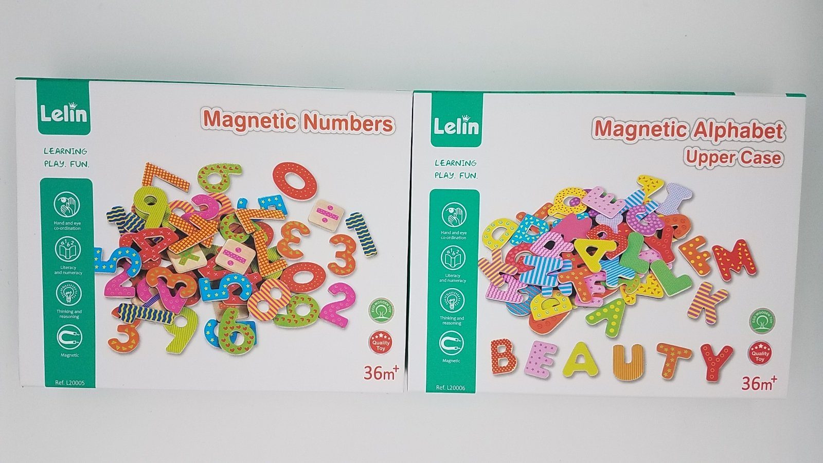 Lelin Lernspielzeug 120 tlg magnetisches Holzset mit Zahlen, Buchstaben, Rechenzeichen