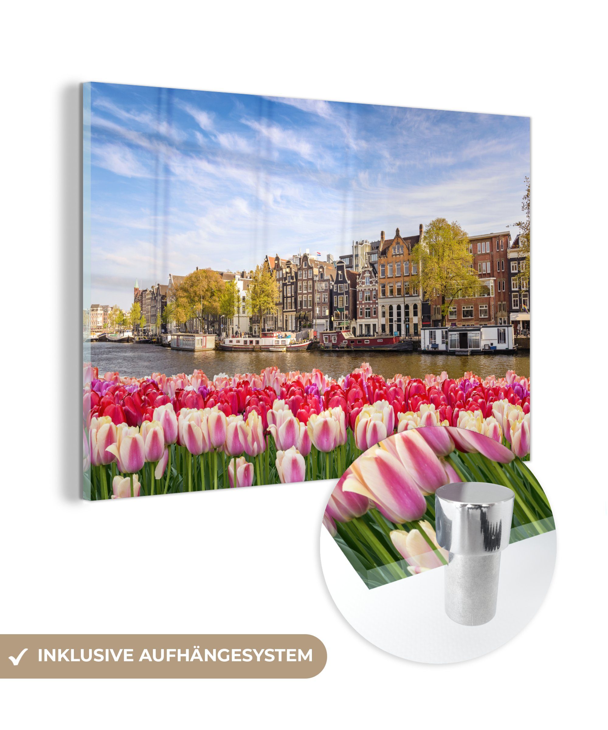 MuchoWow Acrylglasbild - (1 Wohnzimmer Grachten - Skyline Schlafzimmer Acrylglasbilder Amsterdam, St), &