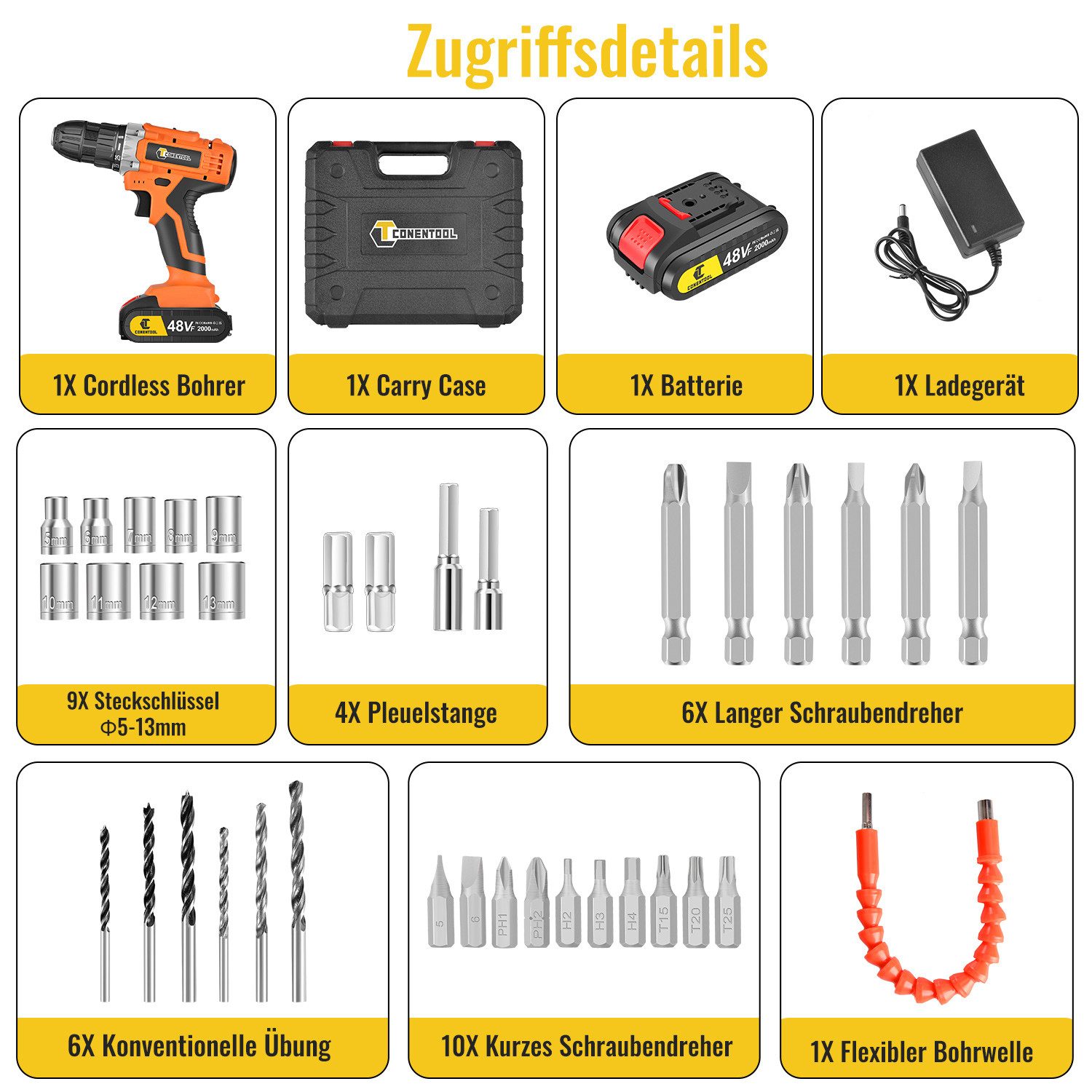 CONENTOOL Akku-Schraubendreher Akkuschrauber Schraubendreher Set, 1850,00 günstig online kaufen