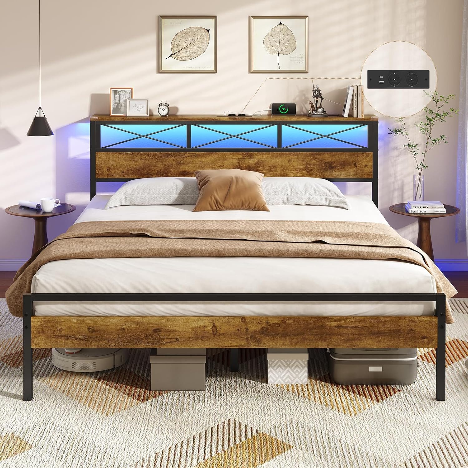 MSMASK Metallbett Bettgestell mit LED Beleuchtung und Steckdose USB-Anschlü günstig online kaufen