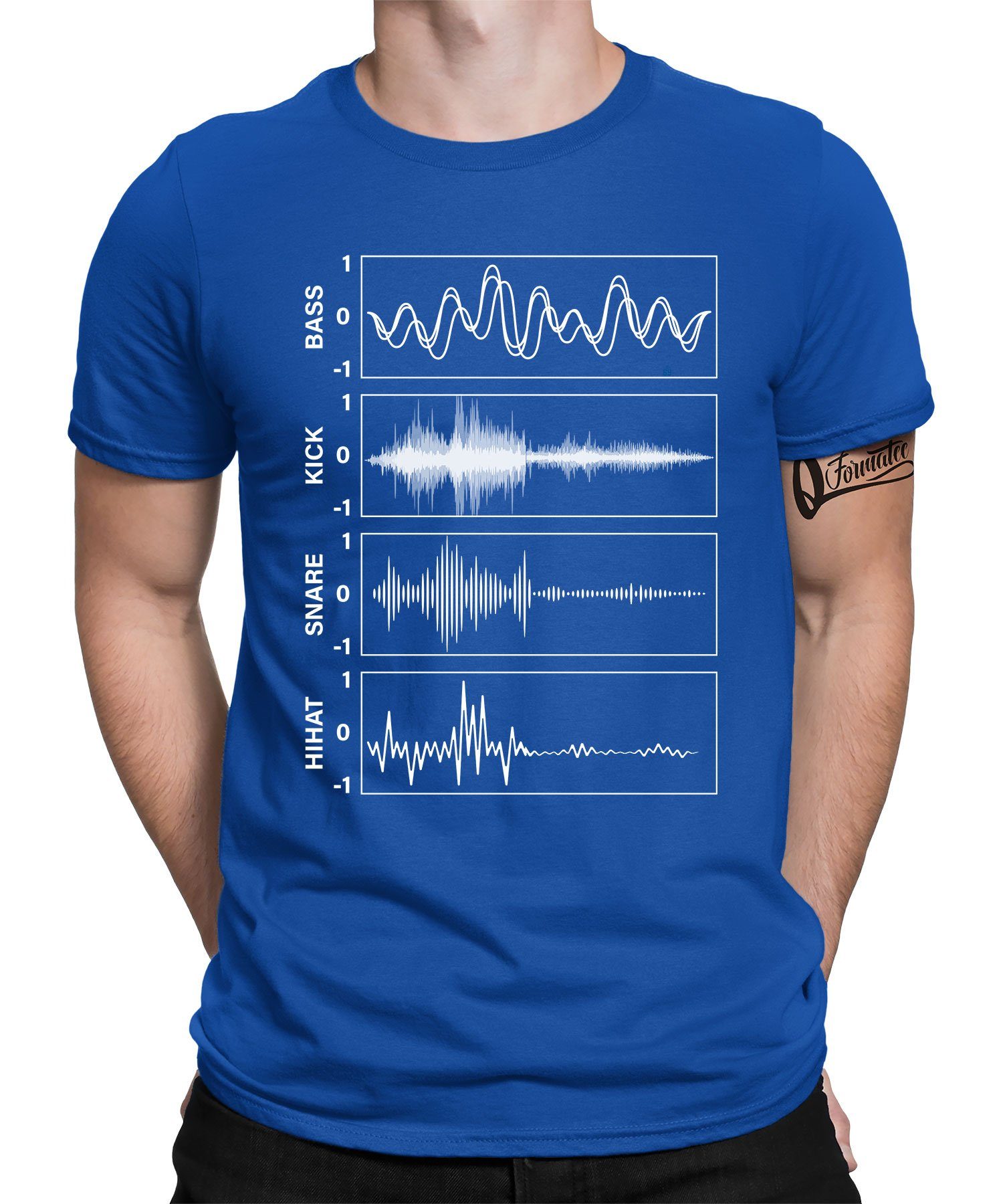 Quattro Formatee Kurzarmshirt Audiowaves Analog Hihat Snare Kick Bass - Elektronische Musiker Synthe (1-tlg) Blau