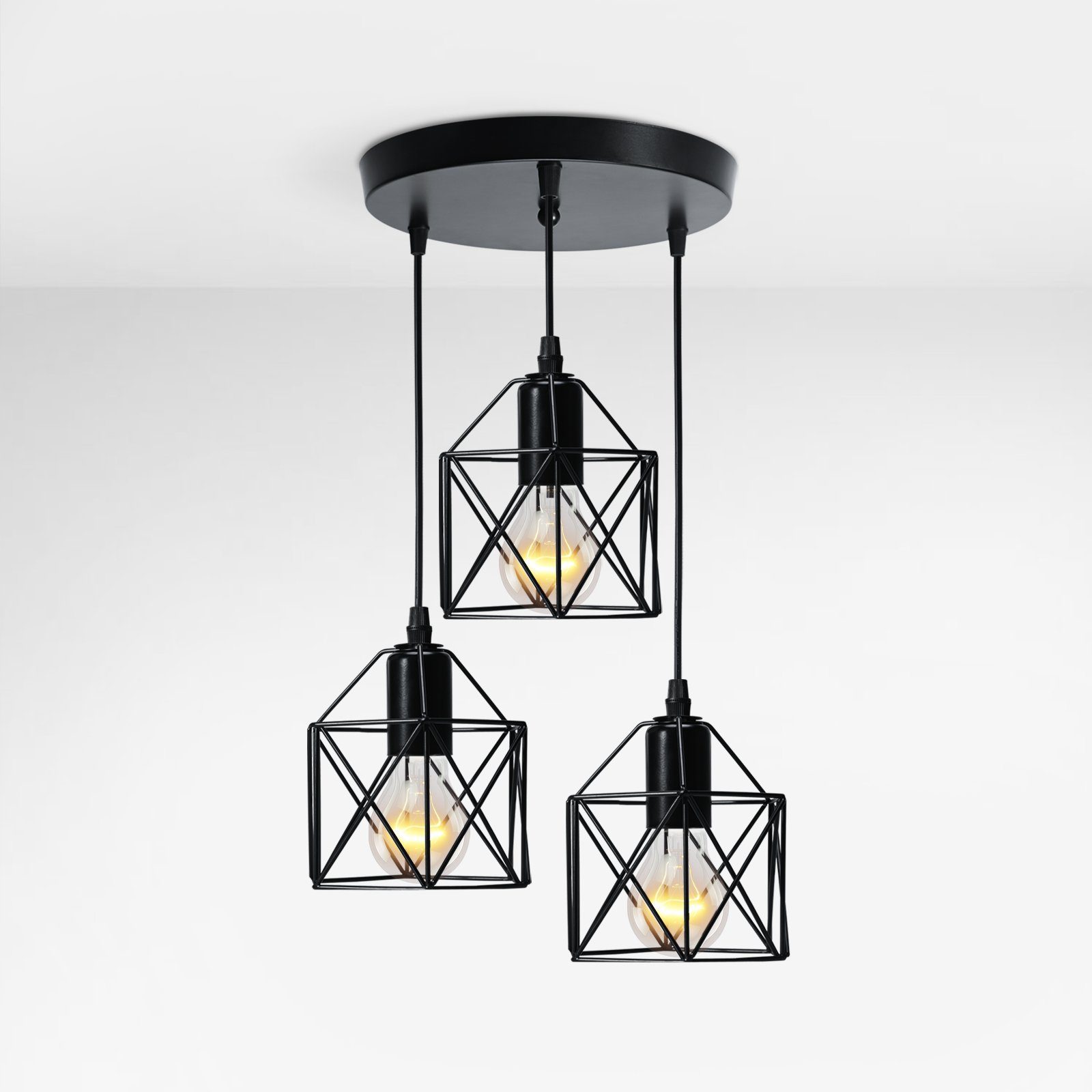 EMKE Pendelleuchte 3-flammig Industriell höhenverstellbar, ohne Leuchtmitte günstig online kaufen