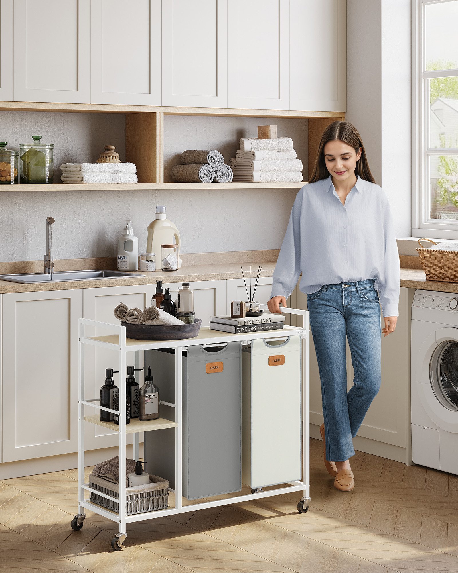 VASAGLE Wäschekorb, Wäschesortierer, Wäschekorb auf Rollen, Wäschesammler 1 günstig online kaufen