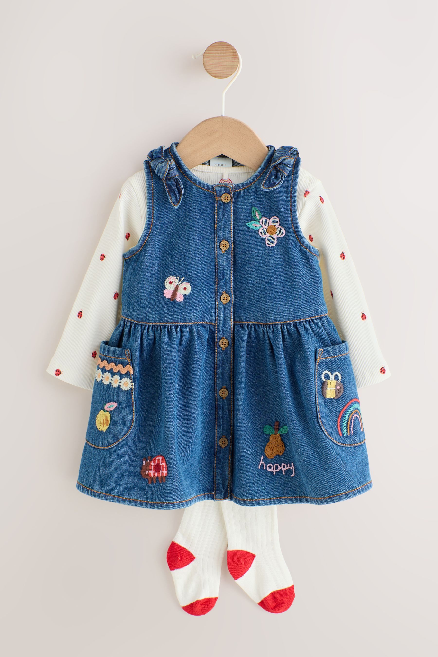 Next Latzkleid Baby 3er-Set: Latzkleid, Body & Strumpfhose (3-tlg)