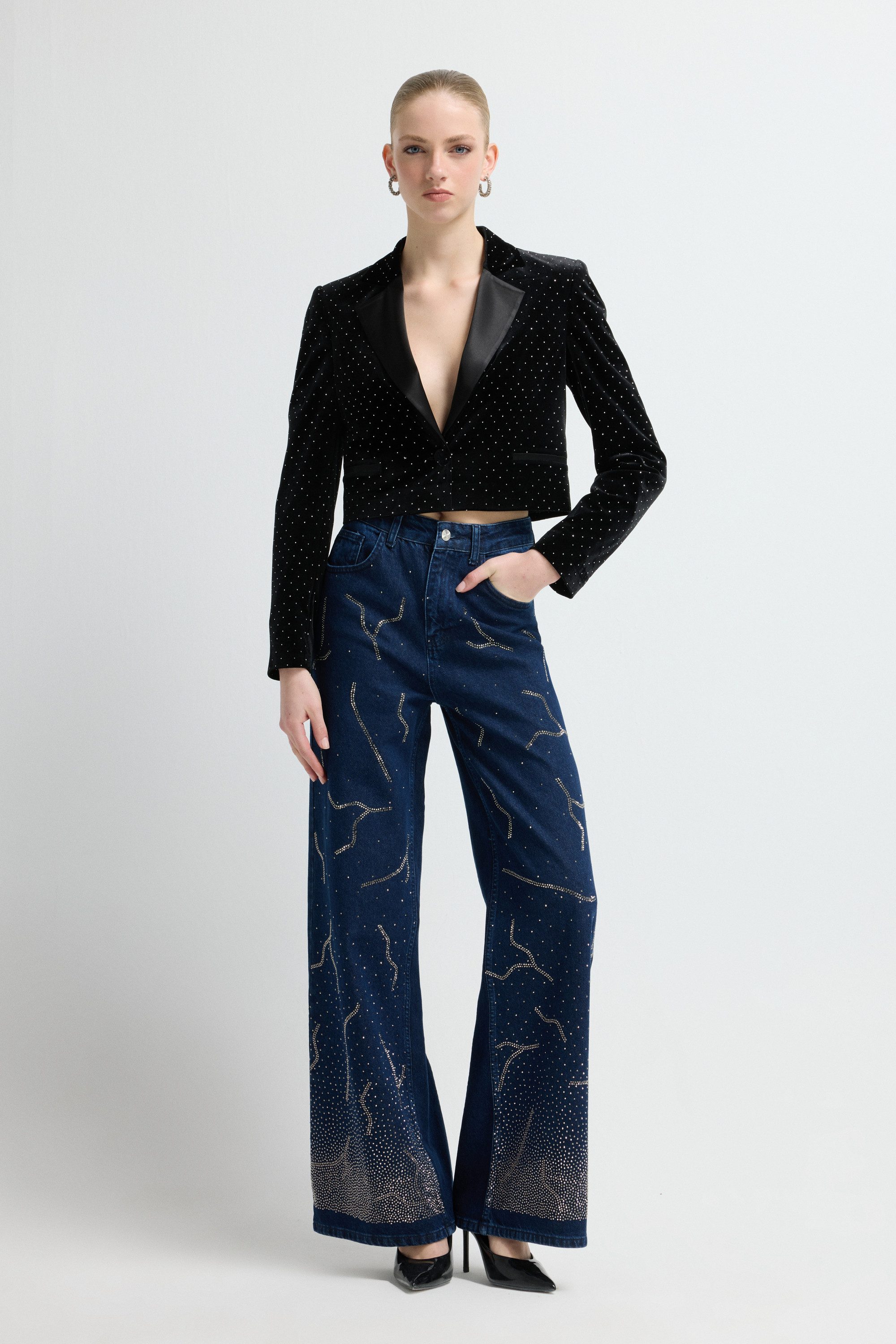 adL Bequeme Jeans Verzierte Jeanshose mit weitem Bein – Bild 2 von 5