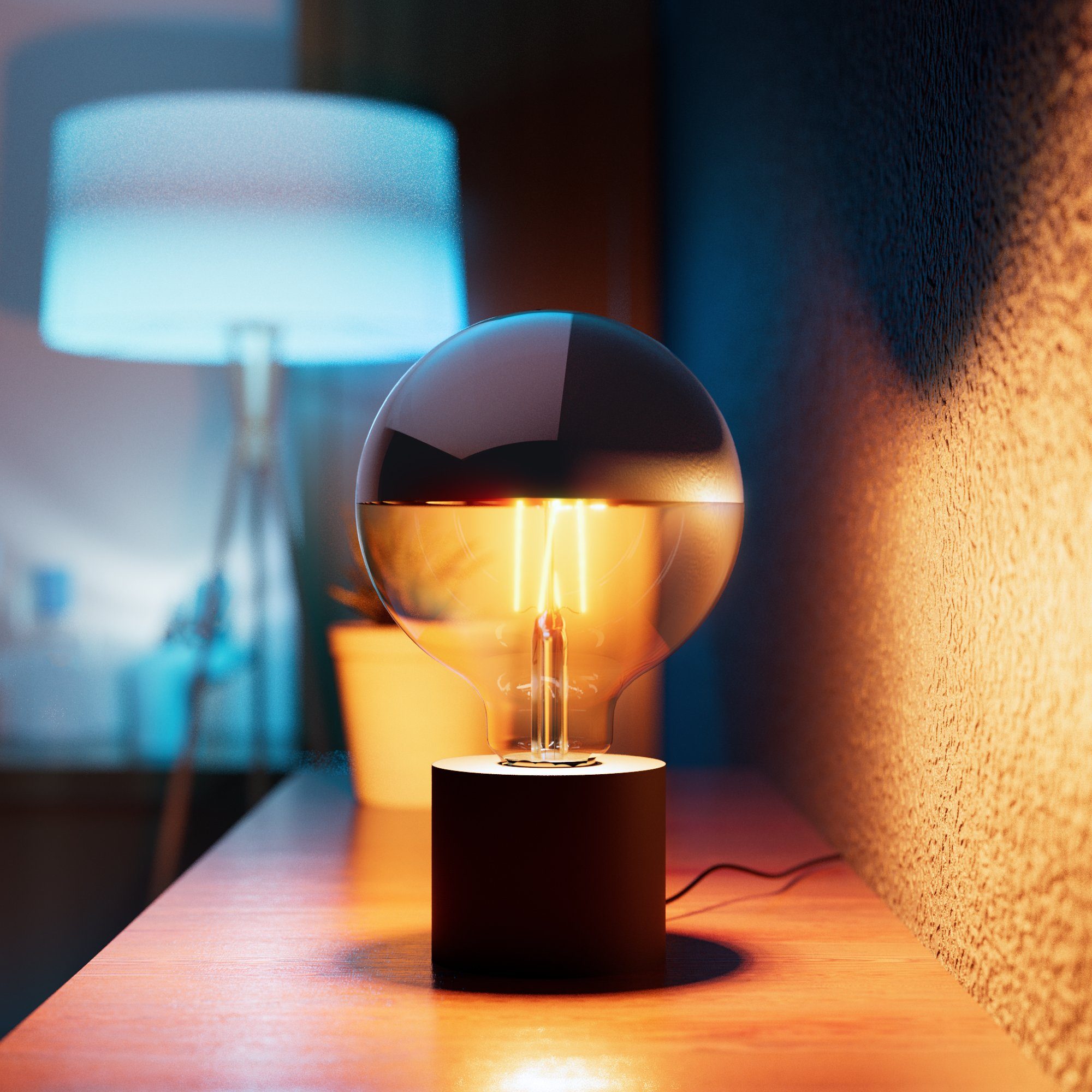 SSC-LUXon LED Spiegelleuchte NAMBI Tischlampe schwarz mit Kabel & Schalter mit LED Spiegelkopf, Warmweiß