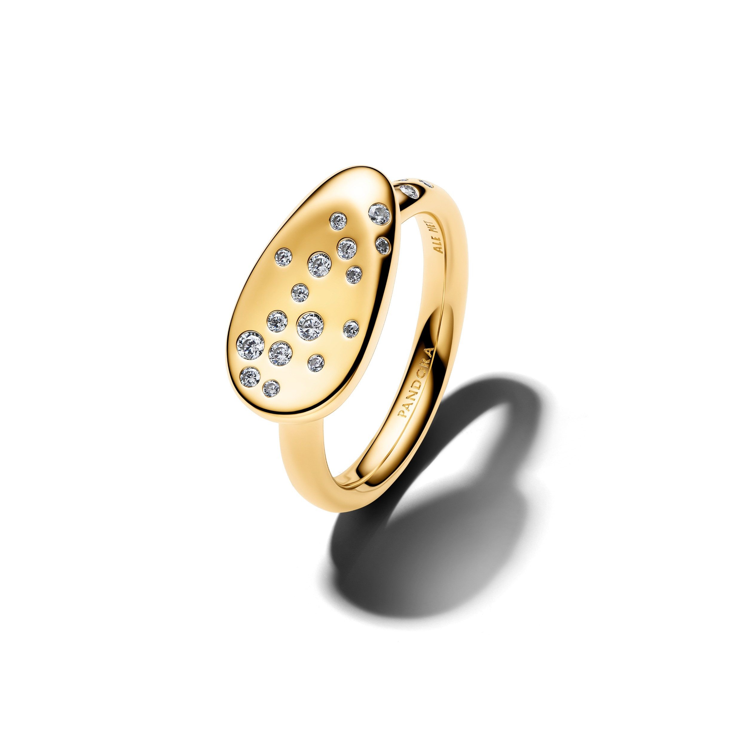 Pandora Siegelring Essence Ring Oval Steinbesetzt 14K Vergoldet 164707C01 Gr. 54