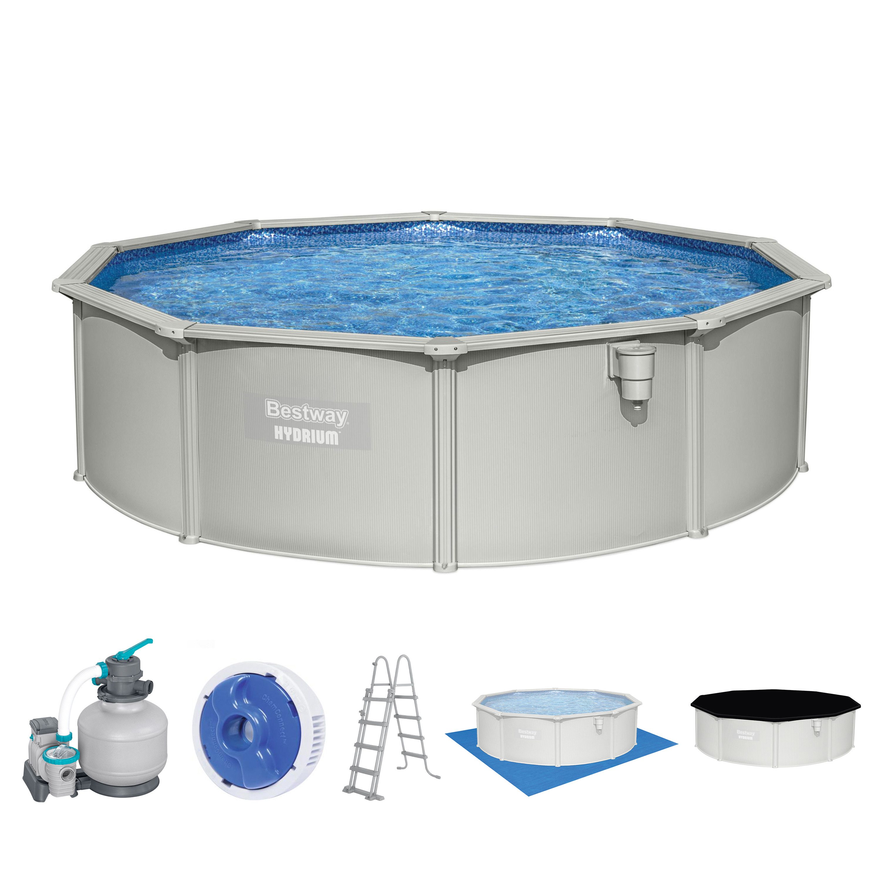 Bestway Pool Hydrium™ (Set, mit Sandfilteranlage Ø 460 x 120 cm, granitgrau, rund), 365 Tage aufstellfähig