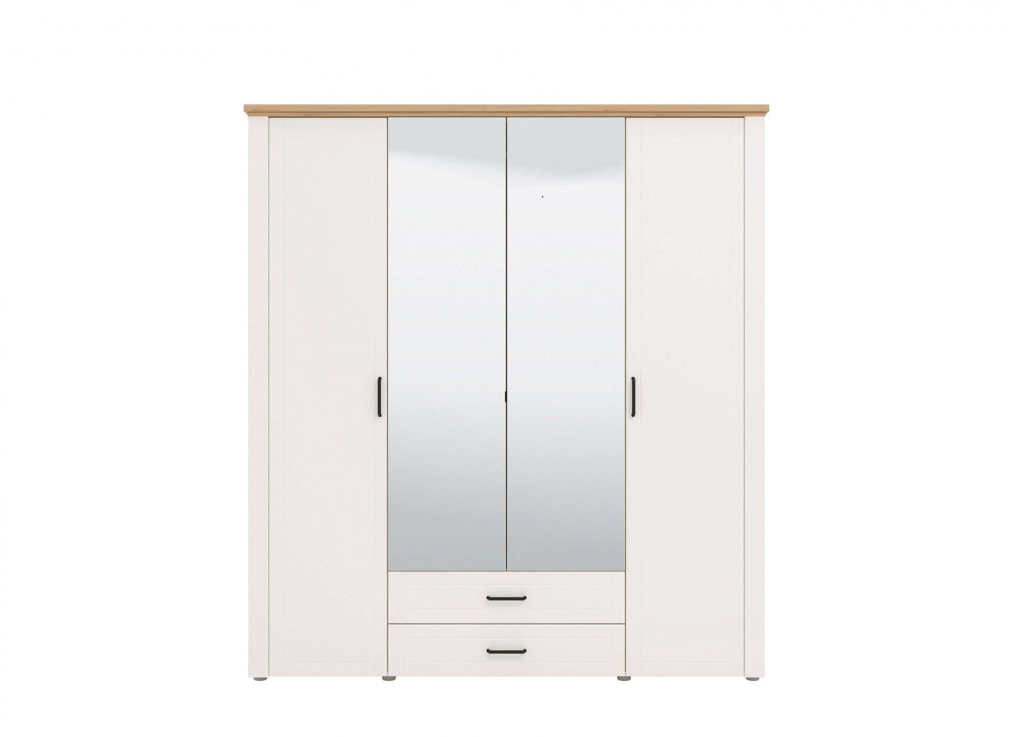 Home affaire Kleiderschrank Valencia mit Spiegel, 2 Schubladen und komplette Innenausstattung Weiß matt | Opaque weiß