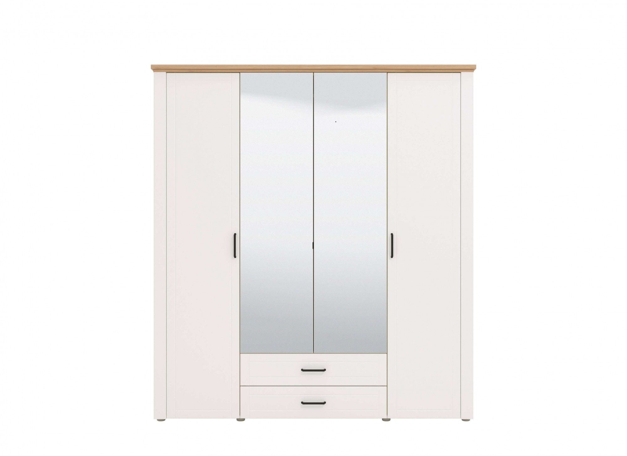 Kleiderschrank Karl aus MDF 120x195 cm Dekor Weiß 3 Türen 2 Schubladen  Spiegel